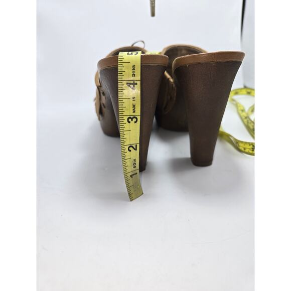 Vintage Y2K 90s L.E.I. Studded Chunky Platform Clog Heels Brown Faux Suede Sz 10 - Picture 4 of 8